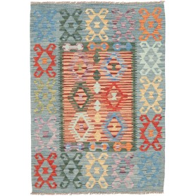 Tappeto Kilim Afghanistan Astratto Azzurro Corallo 104x148 C