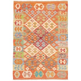 Tappeto Kilim Afghanistan Geometrico Arancio Blu 102x148 Cm