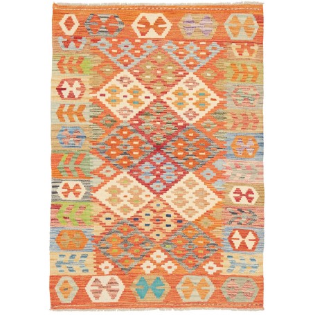 Tappeto Kilim Afghanistan Geometrico Arancio Blu 102x148 Cm