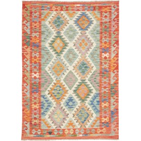 Tappeto Kilim Afghanistan Geometrico Arancione Azzurro 123x1