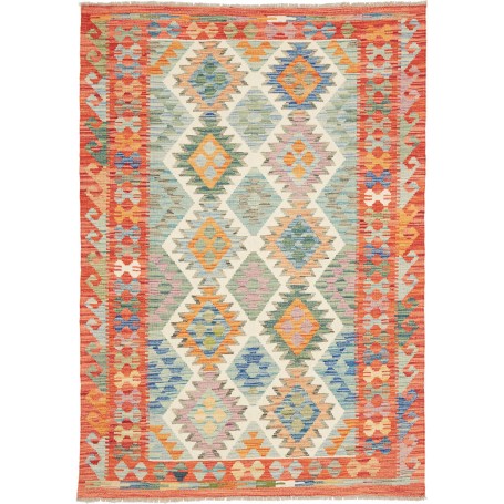 Tappeto Kilim Afghanistan Geometrico Arancione Azzurro 123x1