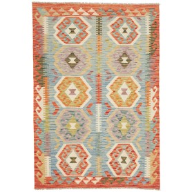 Tappeto Kilim Afghanistan Geometrico Azzurro Arancio 123x180