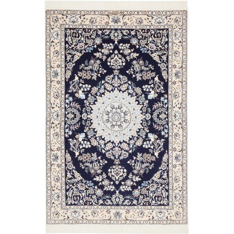 Tappeto Nain 6la Persia Medaglione Blu Scuro Crema 110x170 C