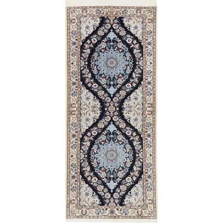 Tappeto Nain 6la Persia Medaglione Blu Crema 73x175 Cm