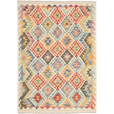 Tappeto Kilim Afghanistan Geometrico Multicolore Avorio 123x