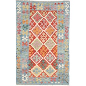 Tappeto Kilim Afghanistan Geometrico Azzurro Rosso 116x184 C