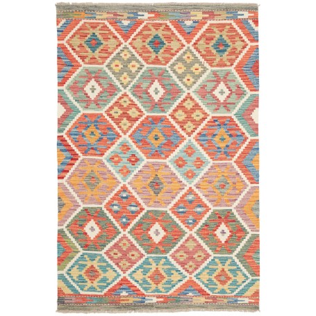 Tappeto Kilim Afghanistan Astratto Multicolore Vivace 124x18