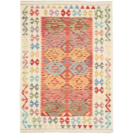 Tappeto Kilim Afghanistan Geometrico Multicolore Crema 125x1