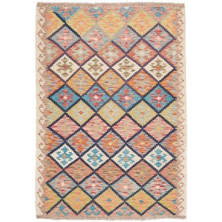 Tappeto Kilim Afghanistan Astratto Multicolore Vibrante 131x
