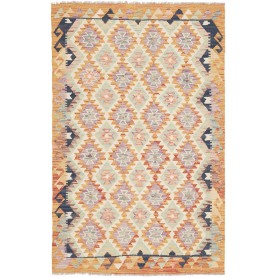 Tappeto Kilim Afghanistan Geometrico Giallo Crema 114x176 Cm