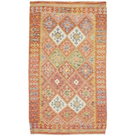 Tappeto Kilim Afghanistan Geometrico Arancione Pesca 122x208