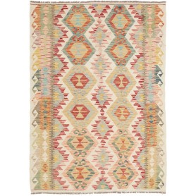 Tappeto Kilim Afghanistan Geometrico Multicolore Crema 123x1