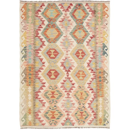 Tappeto Kilim Afghanistan Geometrico Multicolore Crema 123x1
