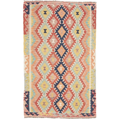 Tappeto Kilim Afghanistan Geometrico Terracotta Blu 118x191