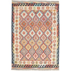 Tappeto Kilim Afghanistan Geometrico Rosso Blu 134x191 Cm