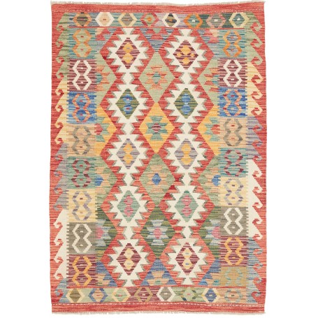 Tappeto Kilim Afghanistan Geometrico Rosso Policromo 123x176
