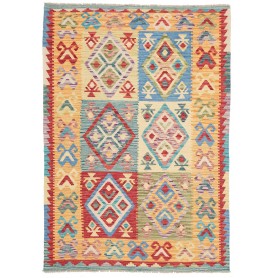 Tappeto Kilim Afghanistan Geometrico Multicolore Vivace 129x