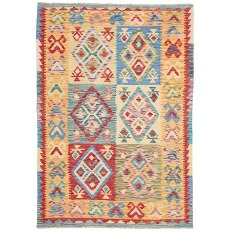 Tappeto Kilim Afghanistan Geometrico Multicolore Vivace 129x
