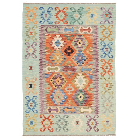 Tappeto Kilim Afghanistan Astratto Celeste Arancio 119x166 C