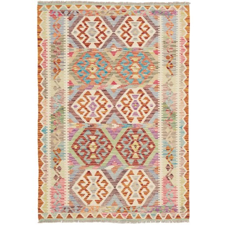 Tappeto Kilim Afghanistan Geometrico Multicolore Beige 123x1