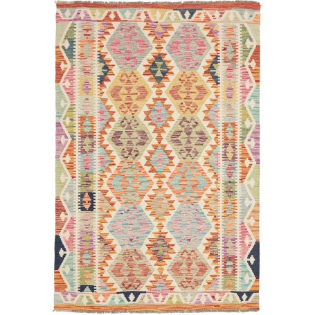 Tappeto Kilim Afghanistan Geometrico Multicolore Vivace 124x