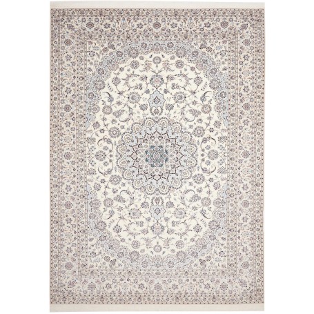 Tappeto Nain 6la Persia Medaglione Avorio Azzurro 252x356 Cm