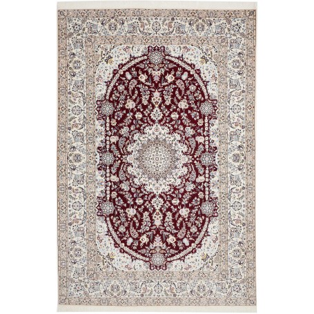 Tappeto Nain 6la Persia Medaglione Bordeaux Crema 200x307 Cm