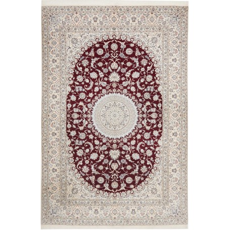 Tappeto Nain 6la Persia Medaglione Bordeaux Crema 210x316 Cm
