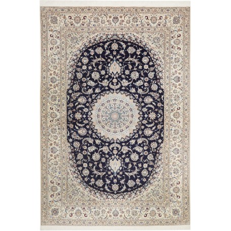 Tappeto Nain 6la Persia Medaglione Blu Crema 205x307 Cm