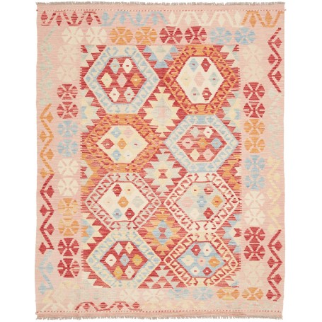 Tappeto Kilim Afghanistan Geometrico Rosa Azzurro 153x195 Cm