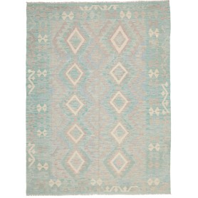 Tappeto Kilim Afghanistan Astratto Celeste Beige 150x202 Cm