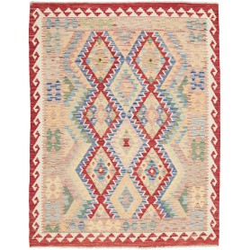 Tappeto Kilim Afghanistan Astratto Beige Rosso 158x196 Cm