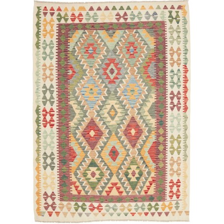 Tappeto Kilim Afghanistan Geometrico Multicolore Beige 153x2