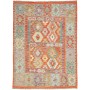 Tappeto Kilim Afghanistan Geometrico Arancione Grigio 146x19