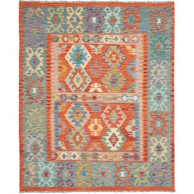 Tappeto Kilim Afghanistan Geometrico Arancione Azzurro 157x1