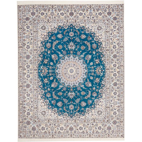 Tappeto Nain 6la Persia Medaglione Turchese Avorio 209x261 C