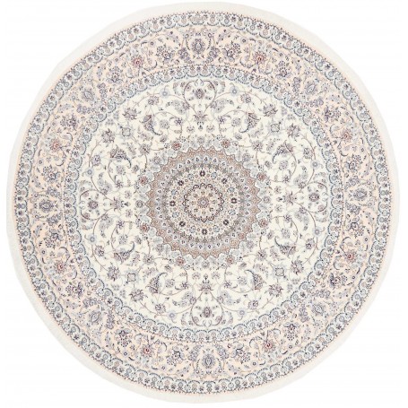 Tappeto Nain 6la Persia Medaglione Crema Celeste 245x245 Cm