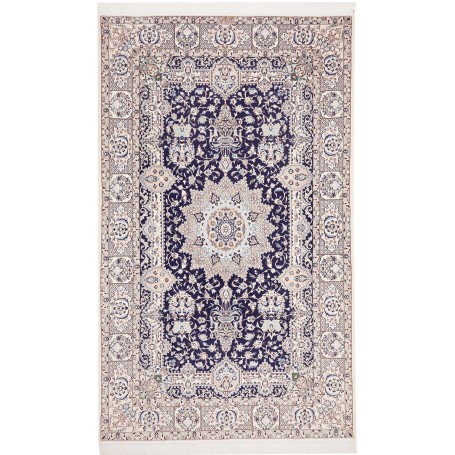 Tappeto Nain 6la Persia Medaglione Blu Avorio 154x256 Cm