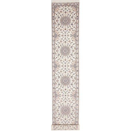 Tappeto Nain 6la Persia Medaglione Avorio Blu 80x600 Cm