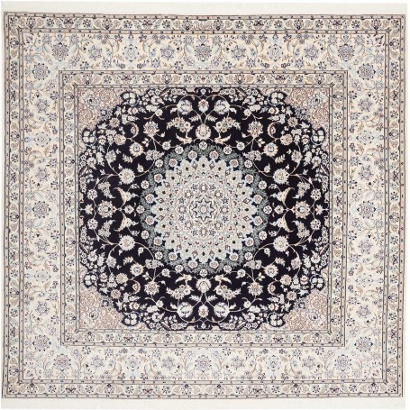 Tappeto Nain 6la Persia Medaglione Blu Notte Avorio 214x206