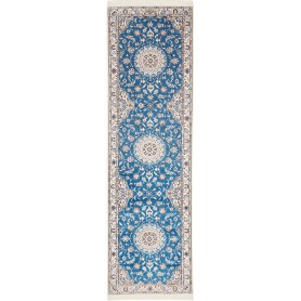 Tappeto Nain 6la Persia Medaglione Blu Crema 90x309 Cm