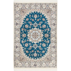 Tappeto Nain 6la Persia Medaglione Blu Petrolio Crema 110x16
