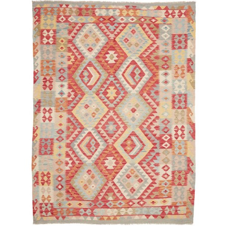 Tappeto Kilim Afghanistan Geometrico Rosso Azzurro 176x244 C