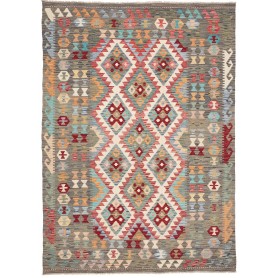 Tappeto Kilim Afghanistan Geometrico Grigio Multicolore 172x