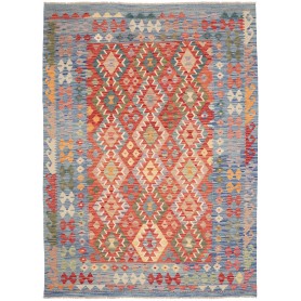 Tappeto Kilim Afghanistan Geometrico Blu Rosso 173x241 Cm