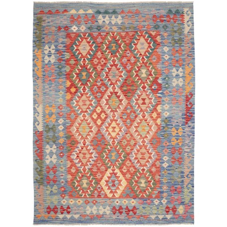 Tappeto Kilim Afghanistan Geometrico Blu Rosso 173x241 Cm