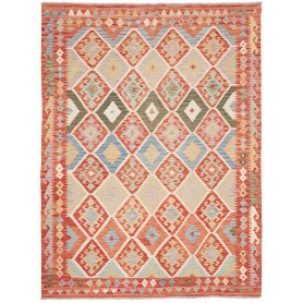 Tappeto Kilim Afghanistan Geometrico Terracotta Azzurro 179x