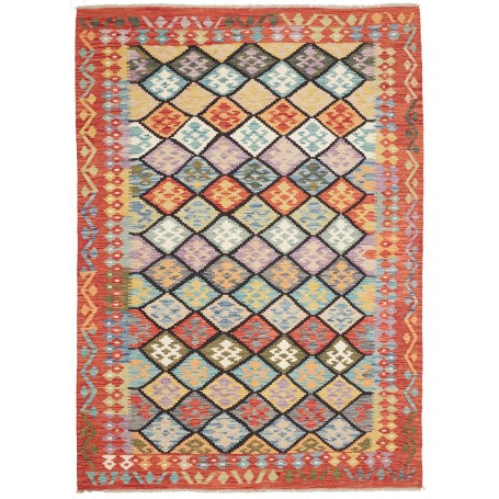 Tappeto Kilim Afghanistan Geometrico Rosso Multicolore 177x2