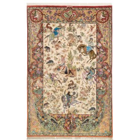 Tappeto Ghom Seta Persia Floreale Crema Rosso 130x197 Cm