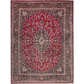 Tappeto Mashad Persia Medaglione Rosso Blu 293x387 Cm